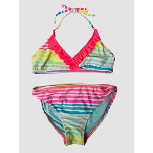 Xhilaration Girls Striped Halter Bikini Set Size 7/8 Pink Blue Swimwear